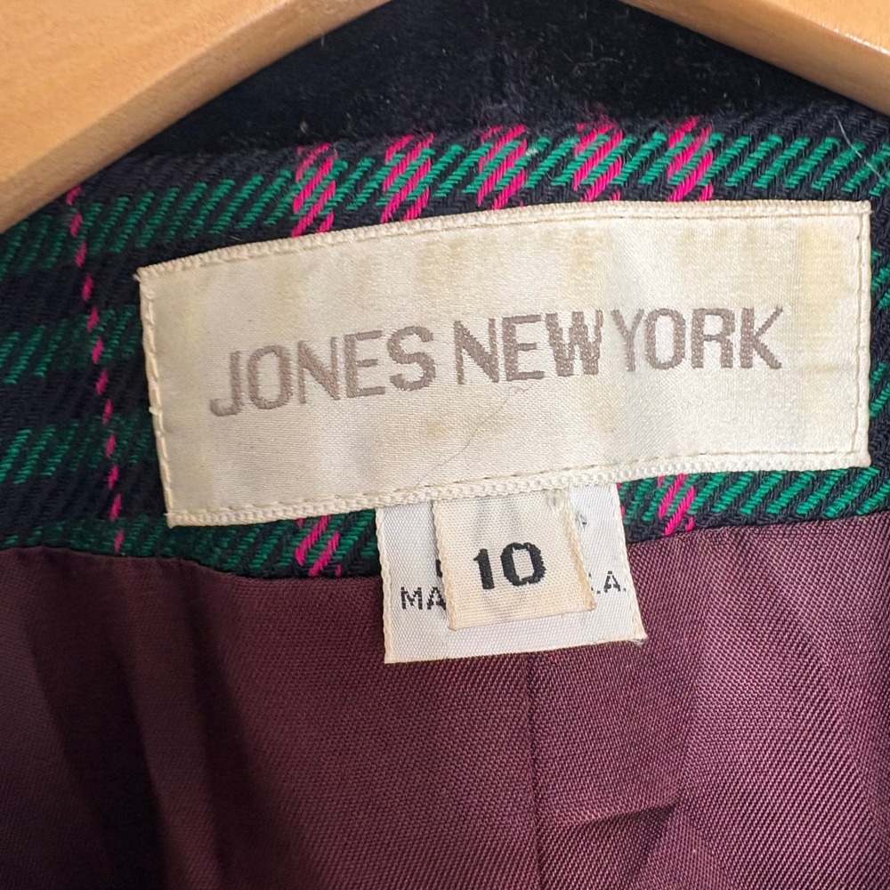 Jones New York Vintage Plaid Blazer Velvet Shawl Collar Size 10 - Picture 5 of 11